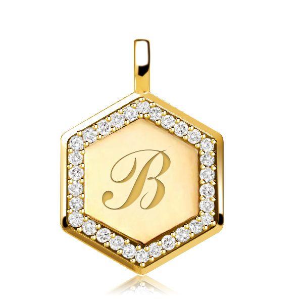 Personalized Hexagon Initial Necklace - 18K Gold Plated Sterling Silver Pendant