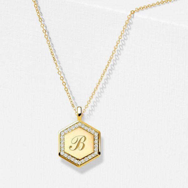 Personalized Hexagon Initial Necklace - 18K Gold Plated Sterling Silver Pendant