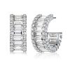 Triple Row Baguette Cut Hoop Earrings for Women in Sterling Silver