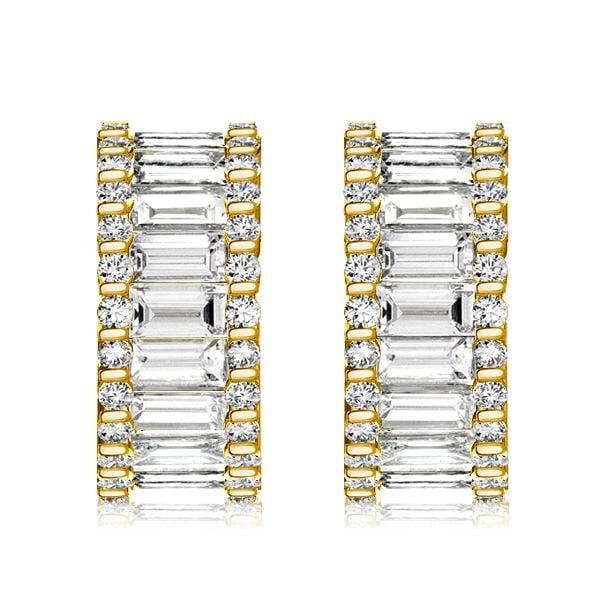 Triple Row Baguette Cut Hoop Earrings for Women in Sterling Silver