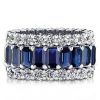 Triple Row Created Sapphire Wedding Band - 925 Sterling Silver