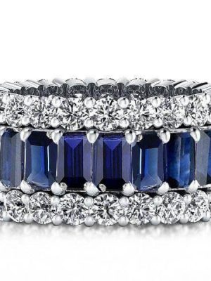 Triple Row Created Sapphire Wedding Band - 925 Sterling Silver