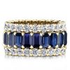 Triple Row Created Sapphire Wedding Band - 925 Sterling Silver