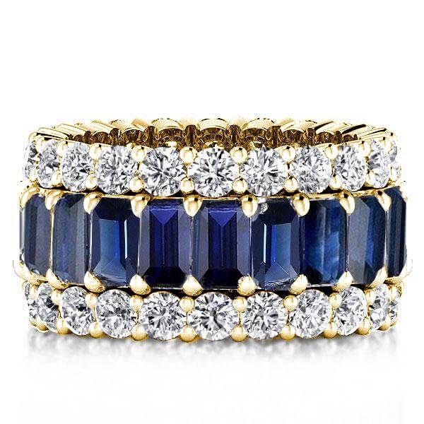 Triple Row Created Sapphire Wedding Band - 925 Sterling Silver