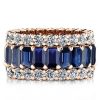 Triple Row Created Sapphire Wedding Band - 925 Sterling Silver