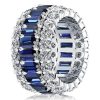 Triple Row Created Sapphire Wedding Band - 925 Sterling Silver
