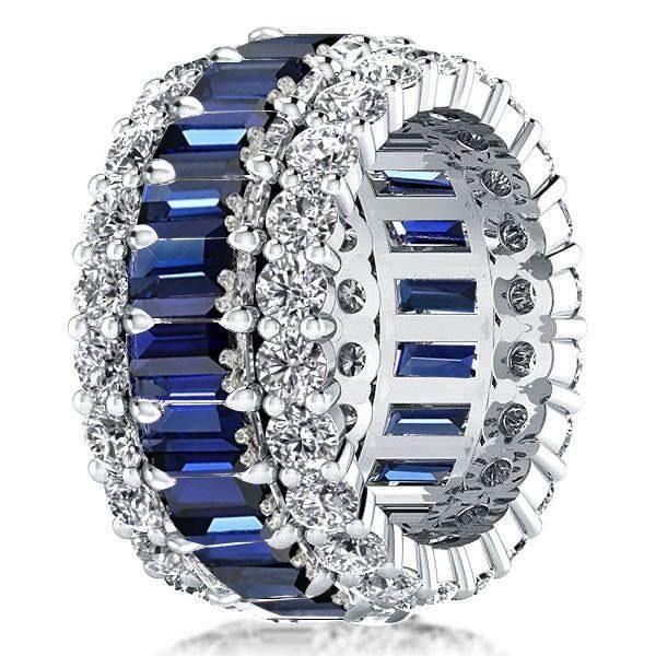 Triple Row Created Sapphire Wedding Band - 925 Sterling Silver
