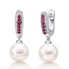 Sterling Silver Ruby & Pearl Drop Earrings for Women