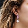 Sterling Silver Ruby & Pearl Drop Earrings for Women