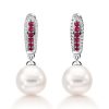 Sterling Silver Ruby & Pearl Drop Earrings for Women