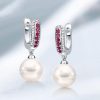 Sterling Silver Ruby & Pearl Drop Earrings for Women