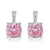 Cushion Cut Pink Sapphire Drop Earrings for Women in Sterling Silver