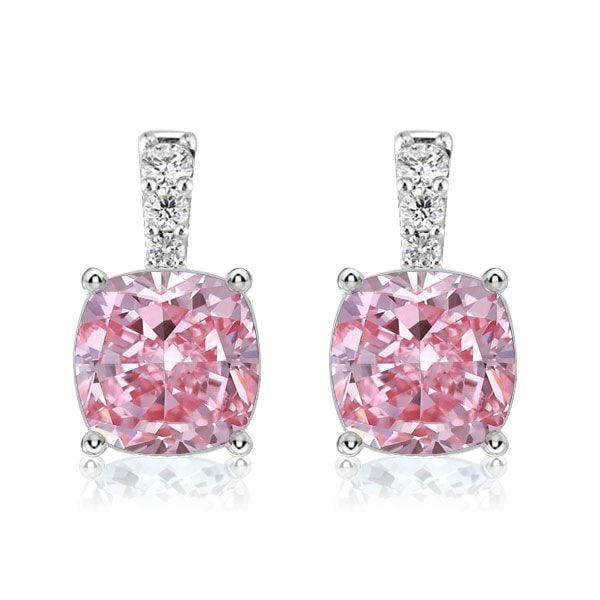 Cushion Cut Pink Sapphire Drop Earrings for Women in Sterling Silver