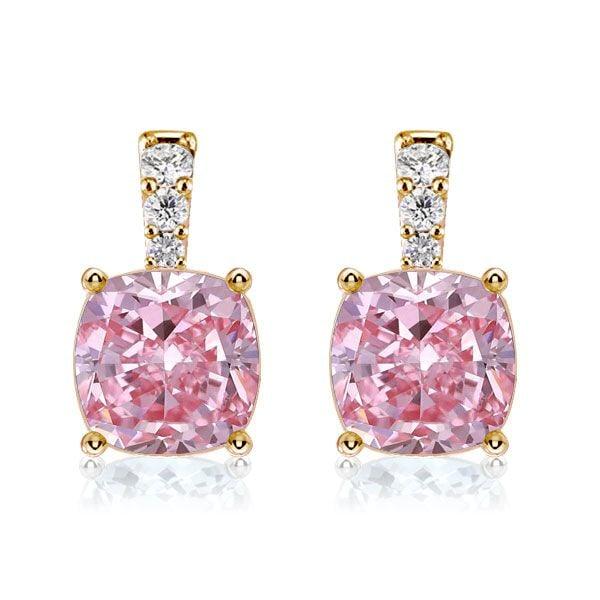 Cushion Cut Pink Sapphire Drop Earrings for Women in Sterling Silver