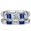 Princess Cut Blue Sapphire Sterling Silver Bridal Wedding Ring Set