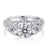 Floral Three Stone Created White Sapphire Engagement Ring - Silver Plated