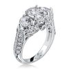 Floral Three Stone Created White Sapphire Engagement Ring - Silver Plated