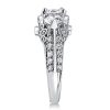 Floral Three Stone Created White Sapphire Engagement Ring - Silver Plated