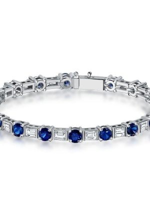 Emerald & Blue Sapphire Sterling Silver Bracelet - Wedding Jewelry