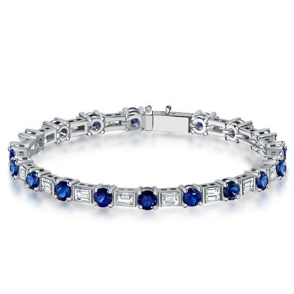 Emerald & Blue Sapphire Sterling Silver Bracelet - Wedding Jewelry