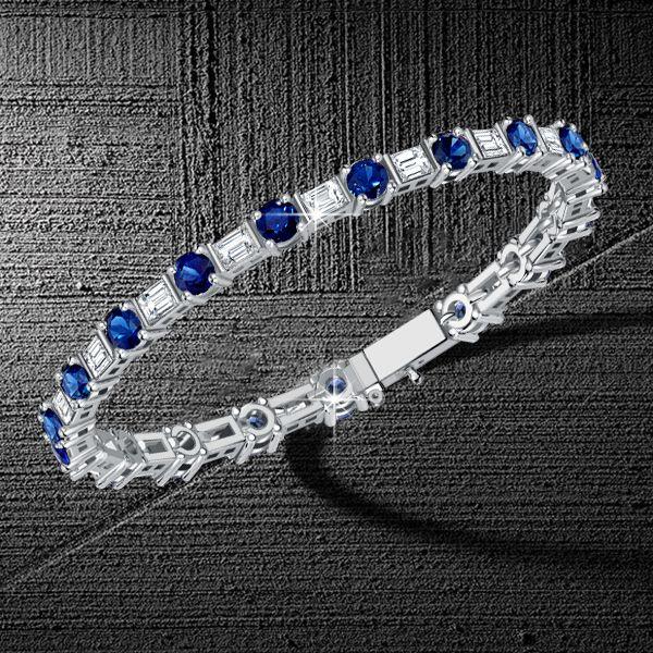 Emerald & Blue Sapphire Sterling Silver Bracelet - Wedding Jewelry