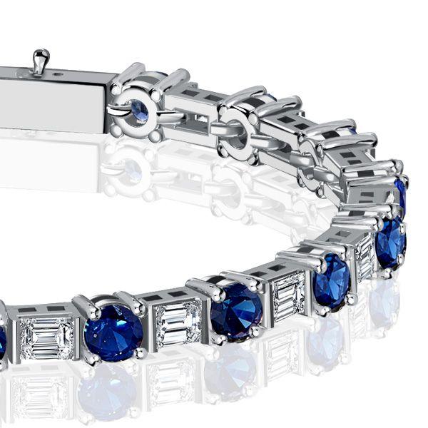 Emerald & Blue Sapphire Sterling Silver Bracelet - Wedding Jewelry
