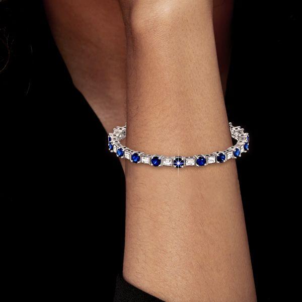 Emerald & Blue Sapphire Sterling Silver Bracelet - Wedding Jewelry