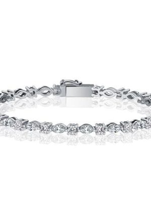 Marquise and Round Cut CZ Tennis Bracelet in 925 Sterling Silver, Available in Multiple Lengths