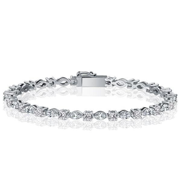 Marquise and Round Cut CZ Tennis Bracelet in 925 Sterling Silver, Available in Multiple Lengths