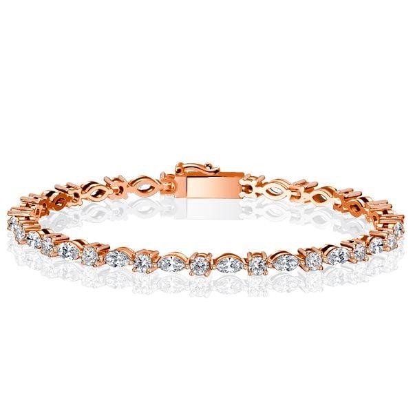 Marquise and Round Cut CZ Tennis Bracelet in 925 Sterling Silver, Available in Multiple Lengths