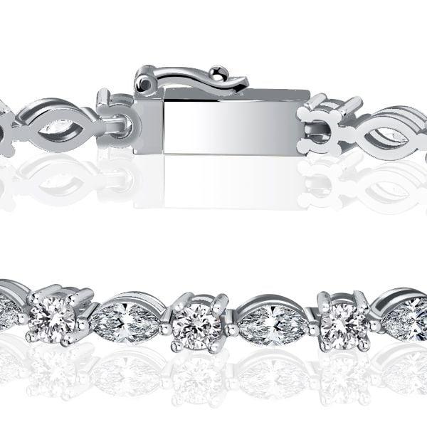 Marquise and Round Cut CZ Tennis Bracelet in 925 Sterling Silver, Available in Multiple Lengths