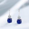 Blue Sapphire Drop Earrings - Cushion & Round Cut, Sterling Silver