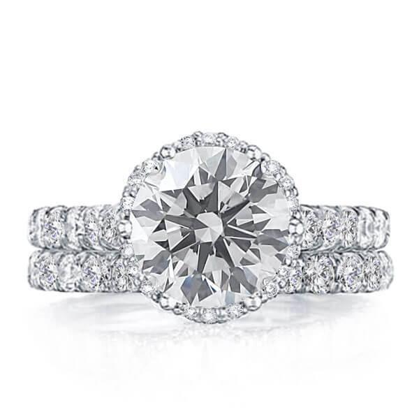 Halo Milgrain Bridal Set - Sterling Silver & Created White Sapphire