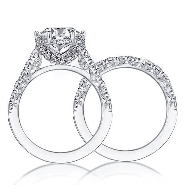 Halo Milgrain Bridal Set - Sterling Silver & Created White Sapphire