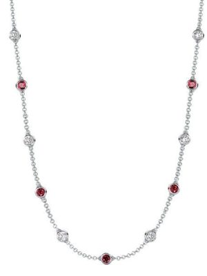 Sterling Silver Bezel Setting White and Ruby Tennis Necklace for Women