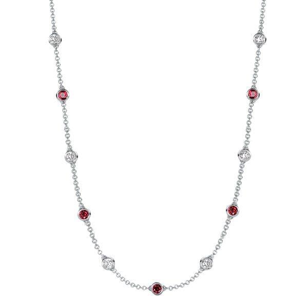 Sterling Silver Bezel Setting White and Ruby Tennis Necklace for Women