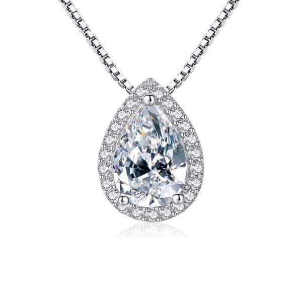 Halo Bridal Necklace Set - 925 Sterling Silver, Rhodium Plated