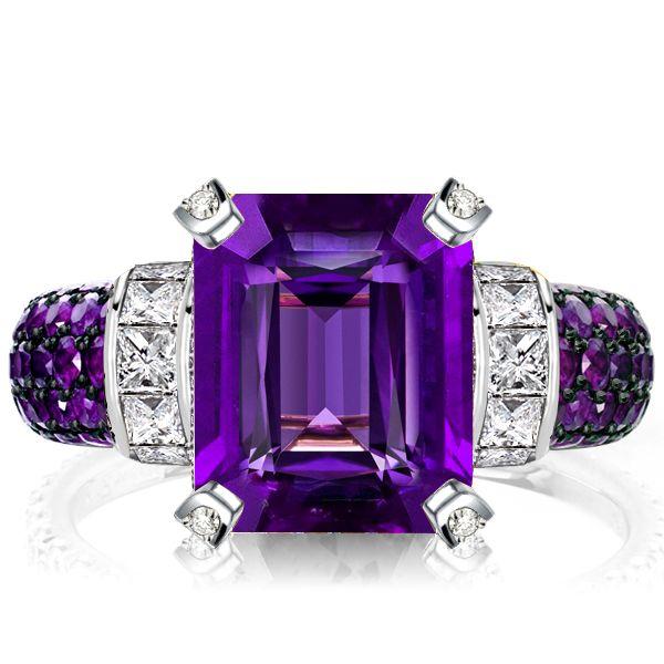 Vintage Amethyst & Emerald Cut 925 Sterling Silver Engagement Ring for Women