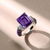 Vintage Amethyst & Emerald Cut 925 Sterling Silver Engagement Ring for Women