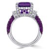Vintage Amethyst & Emerald Cut 925 Sterling Silver Engagement Ring for Women
