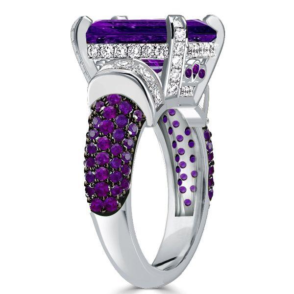 Vintage Amethyst & Emerald Cut 925 Sterling Silver Engagement Ring for Women