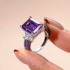 Vintage Amethyst & Emerald Cut 925 Sterling Silver Engagement Ring for Women