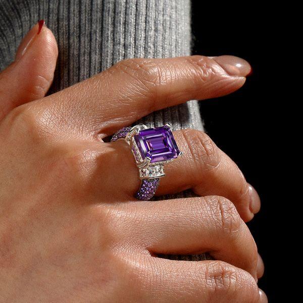 Vintage Amethyst & Emerald Cut 925 Sterling Silver Engagement Ring for Women