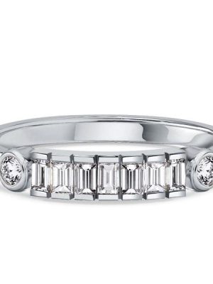 Sterling Silver Half-Bezel Baguette CZ Half Eternity Band - Travel Wedding Ring