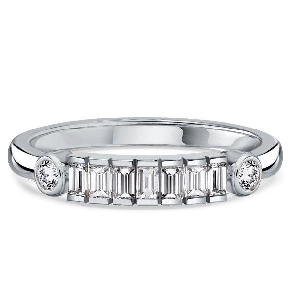 Sterling Silver Half-Bezel Baguette CZ Half Eternity Band - Travel Wedding Ring
