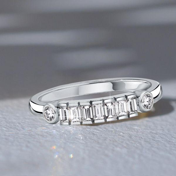 Sterling Silver Half-Bezel Baguette CZ Half Eternity Band - Travel Wedding Ring