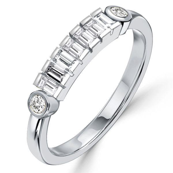 Sterling Silver Half-Bezel Baguette CZ Half Eternity Band - Travel Wedding Ring