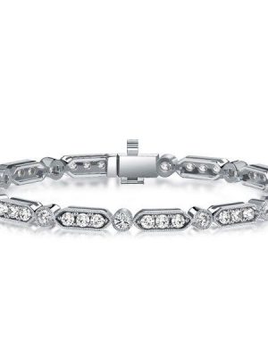 Milgrain Bezel White Sapphire Tennis Bracelet for Women - Sterling Silver