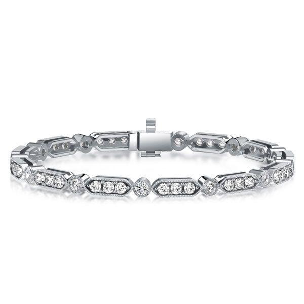 Milgrain Bezel White Sapphire Tennis Bracelet for Women - Sterling Silver