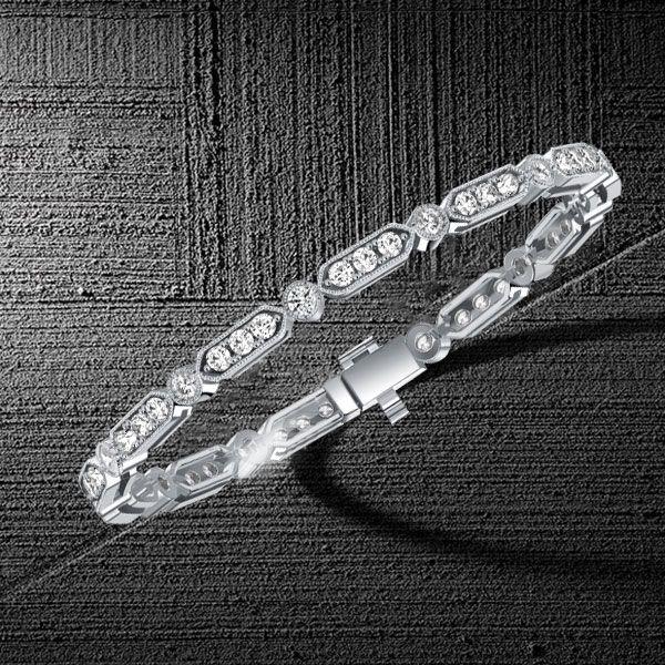 Milgrain Bezel White Sapphire Tennis Bracelet for Women - Sterling Silver